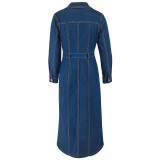 SC Long Sleeve Single Breasted Denim Maxi Dress GDAM-218627