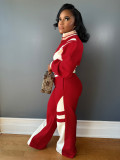 SC Contrast Color Zipper Two Piece Pants Set HNIF-M3066