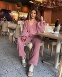 SC Loose V Neck Sweater Two Piece Pants Set NY-MY109