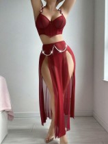 SC See Mesh Pearl Chain Lingerie Skirt Set GAXL-DZ07