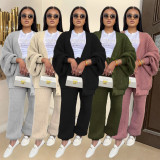 SC Loose V Neck Sweater Two Piece Pants Set NY-MY109