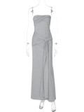 SC Off Shoulder Solid Color Maxi Dress GKLK-D5218514Y