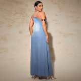 SC Plus Size Fashion Denim Sling Maxi Dress GDAM-218529