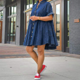 SC Plus Size Short Sleeve Slim Denim Loose Mini Dress GDAM-218662