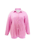 SC Plus Size Long Sleeve Stripe Print Shirt Shorts 2 Piece Set HNIF-DHN124