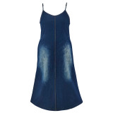 SC Plus Size Fashion Denim Sling Maxi Dress GDAM-218529