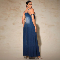 SC Plus Size Fashion Denim Sling Maxi Dress GDAM-218529