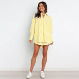 SC Stripe Long Sleeve Shirt Two Piece Shorts Set SSNF-211032