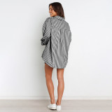 SC Stripe Long Sleeve Shirt Two Piece Shorts Set SSNF-211032