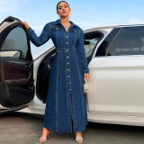 SC Long Sleeve Single Breasted Denim Maxi Dress GDAM-218627