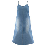 SC Plus Size Fashion Denim Sling Maxi Dress GDAM-218529