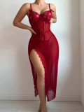 SC Lace Hollow Out Mesh Dress Lingerie Set GAXL-DZ23
