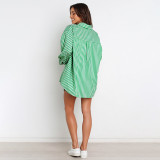 SC Stripe Long Sleeve Shirt Two Piece Shorts Set SSNF-211032