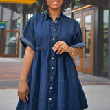 SC Plus Size Short Sleeve Slim Denim Loose Mini Dress GDAM-218662