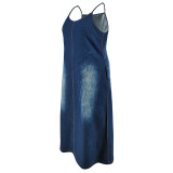 SC Plus Size Fashion Denim Sling Maxi Dress GDAM-218529