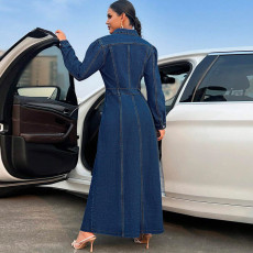 SC Long Sleeve Single Breasted Denim Maxi Dress GDAM-218627