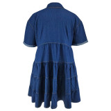 SC Plus Size Short Sleeve Slim Denim Loose Mini Dress GDAM-218662