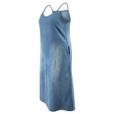 SC Plus Size Fashion Denim Sling Maxi Dress GDAM-218529