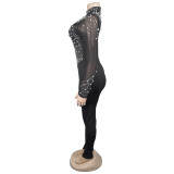 SC Solid Color Mesh Hot Drill Jumpsuit  GFYX-6912