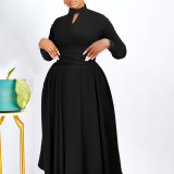 SC Solid Color Long Sleeve Pleated Maxi Dress GMLF-3252