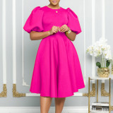 SC Plus Size Puff Sleeve A-Line Midi Dress GMLF-3178
