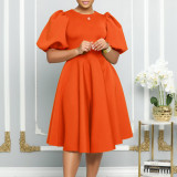 SC Plus Size Puff Sleeve A-Line Midi Dress GMLF-3178