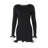 SC Long Sleeve Ruffles Solid Mini Dress GLAG-D4716929G