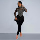 SC Solid Color Mesh Hot Drill Jumpsuit  GFYX-6912