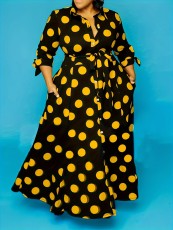 SC Plus Size Polka Dots Print Shirt Dress GAWE-TB5172