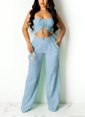 SC Solid Color Wrap Chest Loose Two Piece Pants Set XHXF-8593