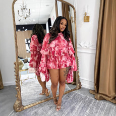 SC Print O Neck Lantern Sleeve Romper GFDY-1374
