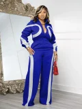 SC Color Block Zipper Loose Two Piece Pants Set GFDY-1364