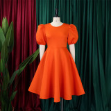 SC Plus Size Puff Sleeve A-Line Midi Dress GMLF-3178