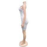 SC Hot Drill Halterneck Mini Dress GFYX-7179
