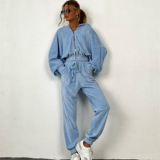 SC Long Sleeve Solid Color Hoodies Two Piece Pants Set GLXF-M1070