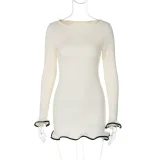 SC Long Sleeve Ruffles Solid Mini Dress GLAG-D4716929G