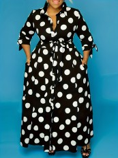 SC Plus Size Polka Dots Print Shirt Dress GAWE-TB5172