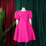 SC Plus Size Puff Sleeve A-Line Midi Dress GMLF-3178