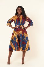 SC Print 3/4 Sleeve Sim Belt  Shirt Dress XHXF-YS902