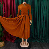 SC Solid Color Long Sleeve Pleated Maxi Dress GMLF-3252