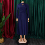 SC Solid Color Long Sleeve Pleated Maxi Dress GMLF-3252