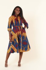 SC Print 3/4 Sleeve Sim Belt  Shirt Dress XHXF-YS902