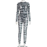 SC Hollow Out Patchwork Bodysuit Two Piece Pants Set MXBF-J25ST306