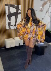 SC Print Long Sleeve Ruffles Two Piece Shorts Set MDF-L5553