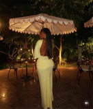 SC Solid Color Half Sleeve Backless Maxi Dress YUMT-YQ0042