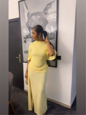 SC Solid Color Half Sleeve Backless Maxi Dress YUMT-YQ0042