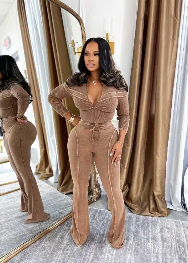 SC Long Sleeve Patchwork Two Piece Pants Set NYF-8199
