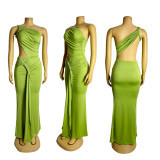 SC Single Shoulder Backless Pleated Maxi Dress GZIY-6238
