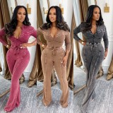 SC Long Sleeve Patchwork Two Piece Pants Set NYF-8199