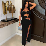 SC Hollow Out Patchwork High Split Maxi Dress GZIY-6200